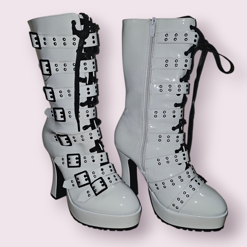 White Strappy Platform Boots